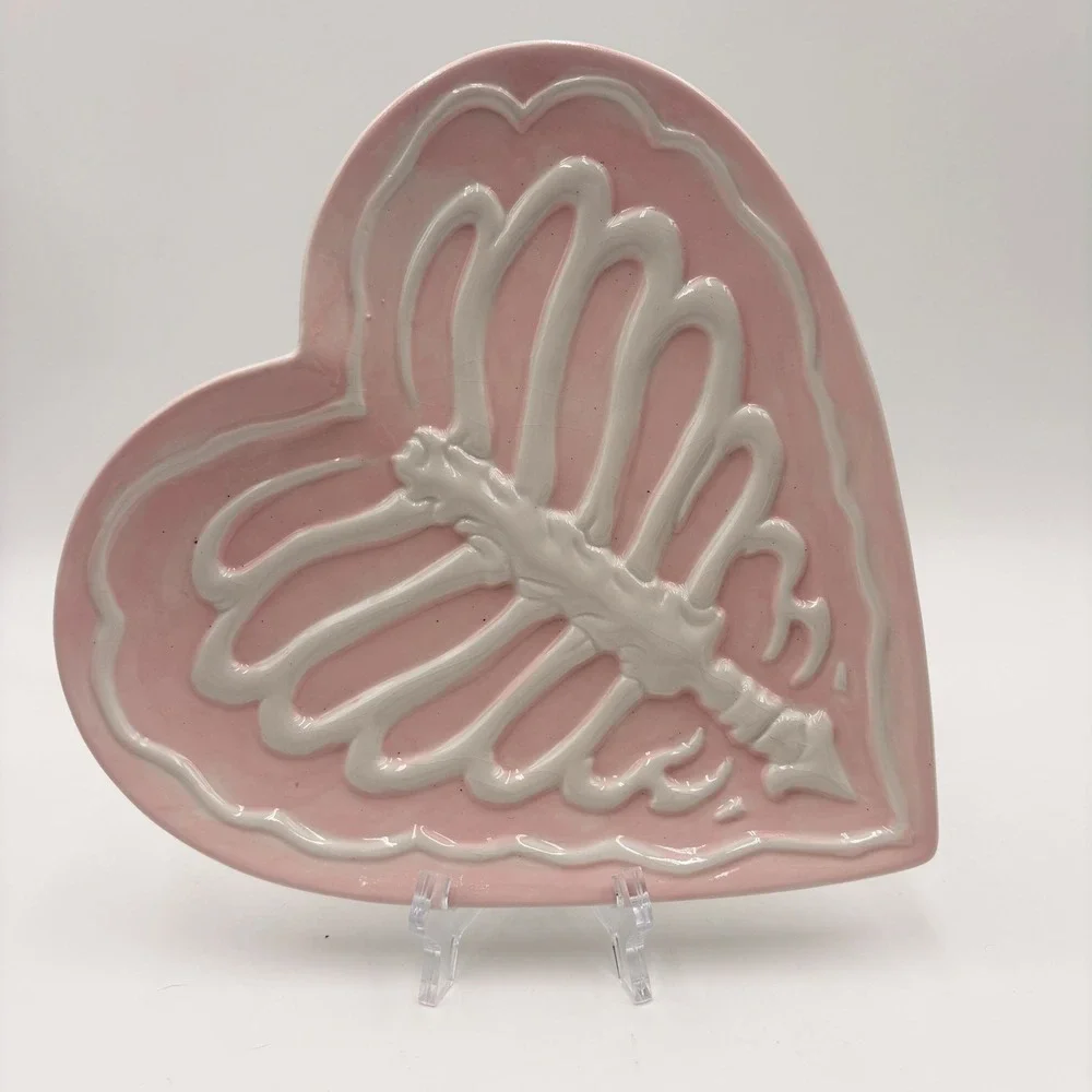 Pink Heart Rib Cage Ceramic Tray Skeleton Bone Anatomical Decor Halloween